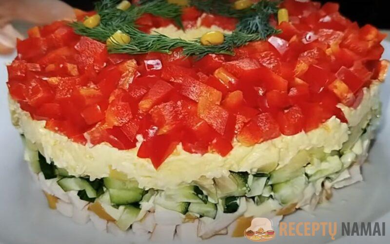 Яркое новогоднее блюдо для застолья. Салат с маринованными шампиньонами