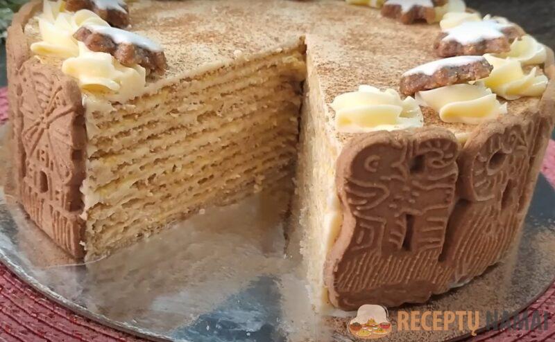 Нежный песочный торт без сливок "Спекулос". Зимний торт с мандариновой прослойкой