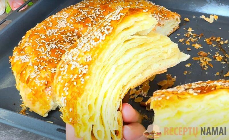 Сырный слоёный пирог: тесто 3 стакана, замес 3 минуты. Бесподобная выпечка с начинкой