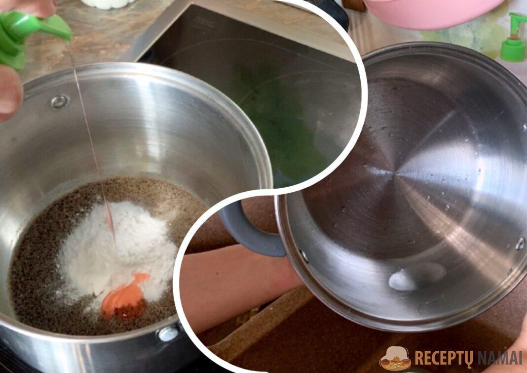 apdegusių indų valymas