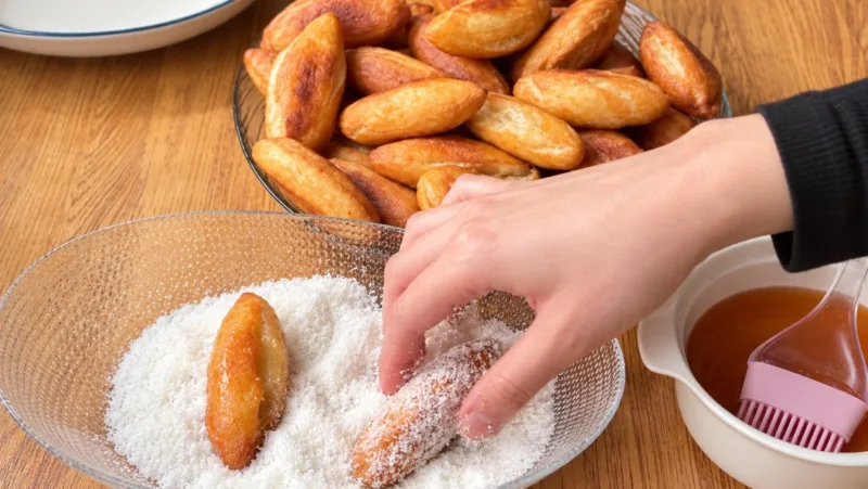 Į tešlą įmaišytas džemas: purios, keptuvėje keptos bandelės jaukiam arbatos vakarui