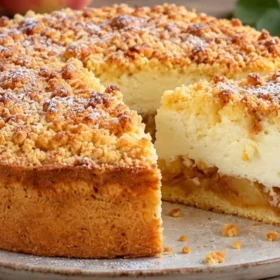Obuolių pyragas su puriu kremu-sufle