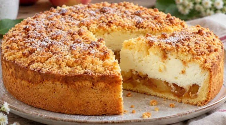 Obuolių pyragas su puriu kremu-sufle