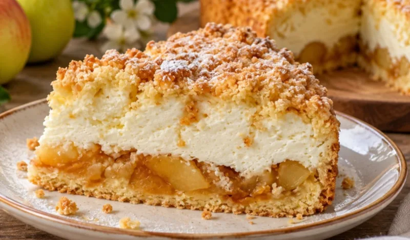 Obuolių pyragas su puriu kremu-sufle