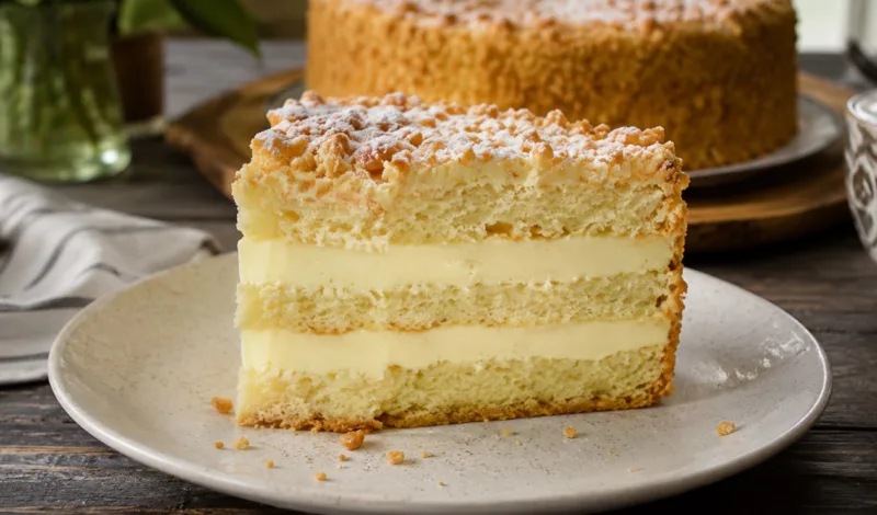 Minkštas, sultingas, purus tortas „Dovaninis“ su užpiltu kremu iš pieno ir kiaušinio