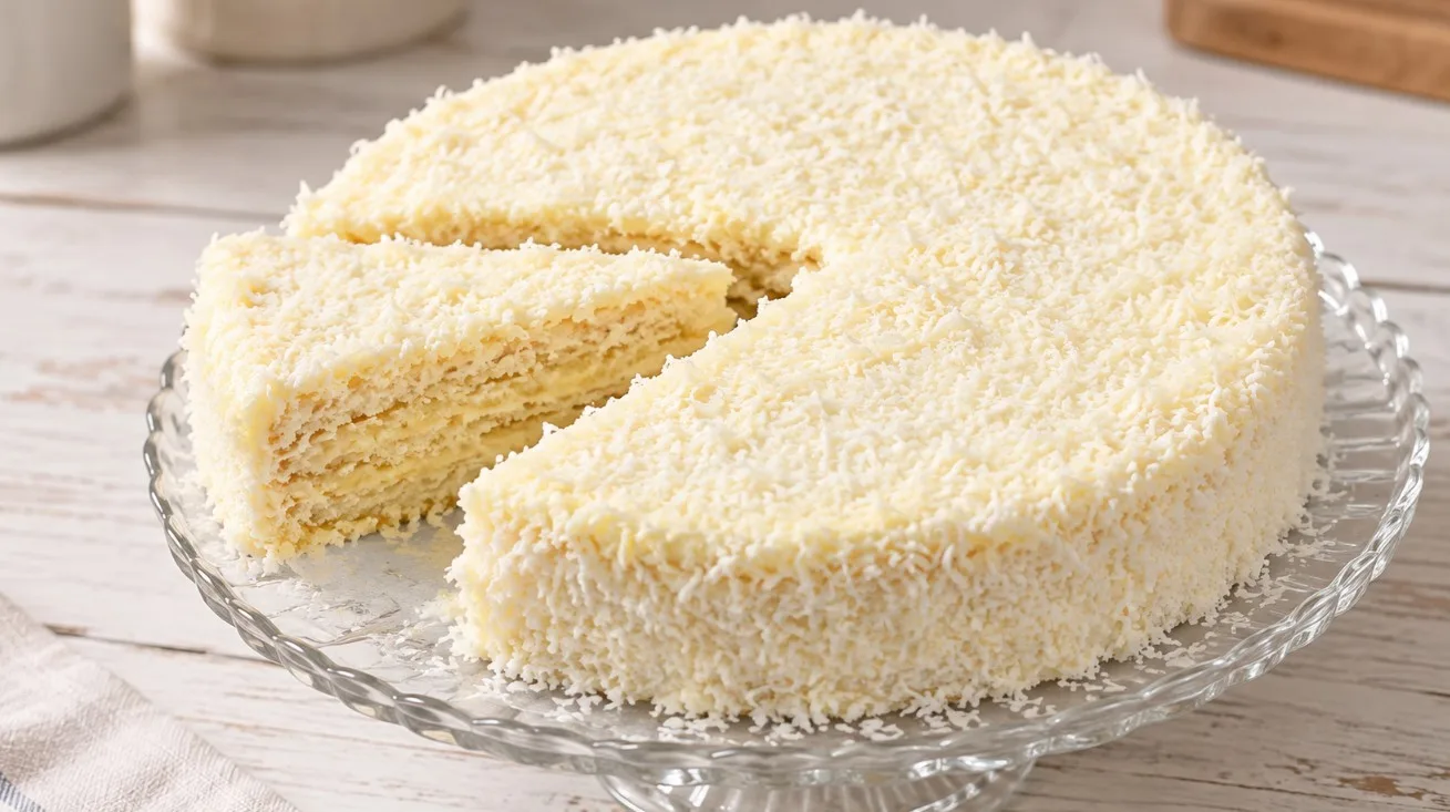 „Plombirinis Rafaello“ – 4 ingredientų vaflinis tortas be kepimo ir orkaitės