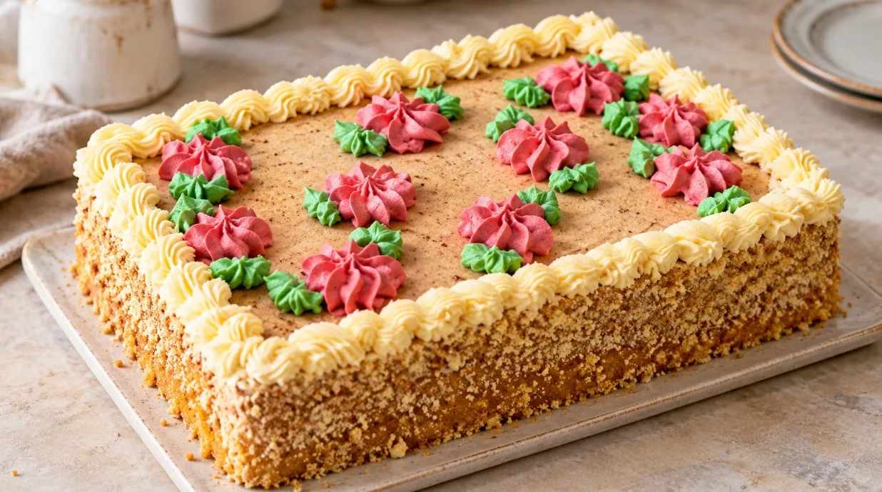 Legendinis tortas „Sakmė“ pagal GOST: minkštas biskvitas su kremu „Šarlot“